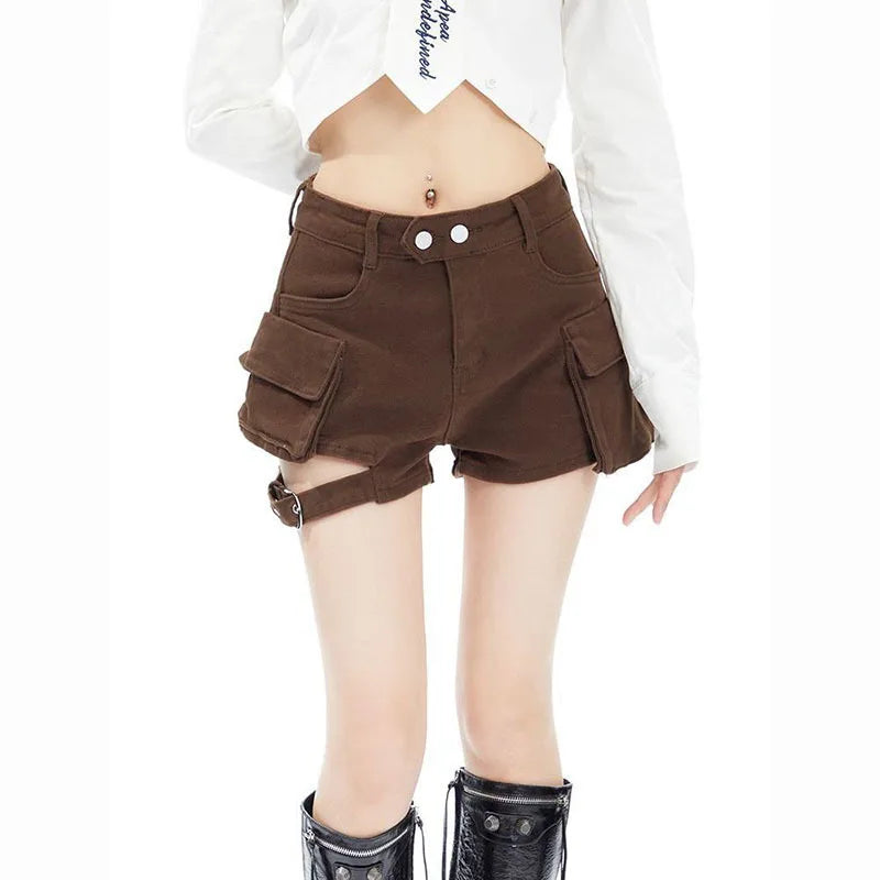 Brown Y2K Cargo Denim Shorts