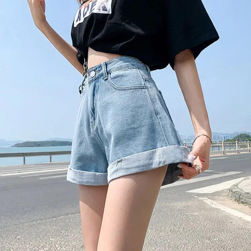 Women's High Waist Cotton Denim Shorts